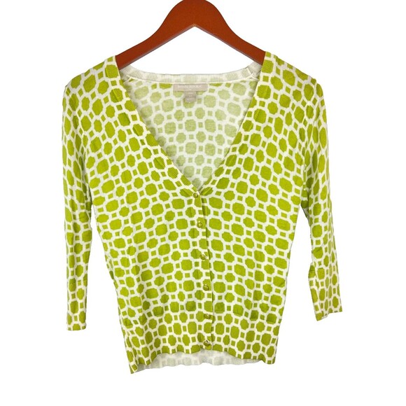 Banana Republic Women's XS V-Neck Button Up Cardigan Green Printed Y2K Work Cute - Picture 1 of 8